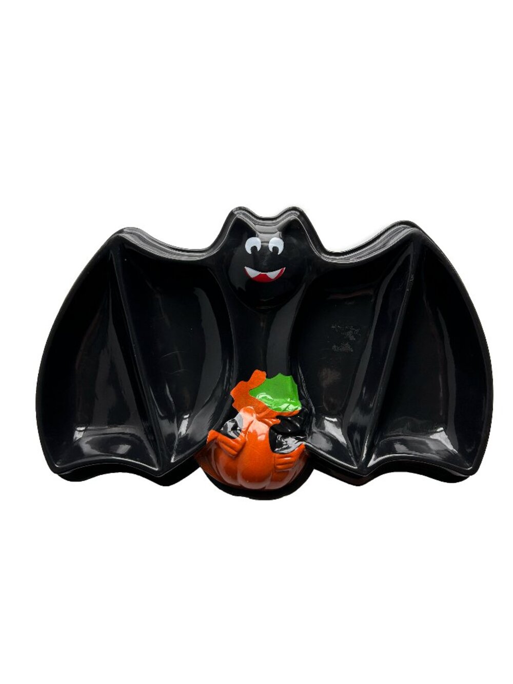 Vintage Halloween Bat with Pumpkin, Plastic Candy Dish